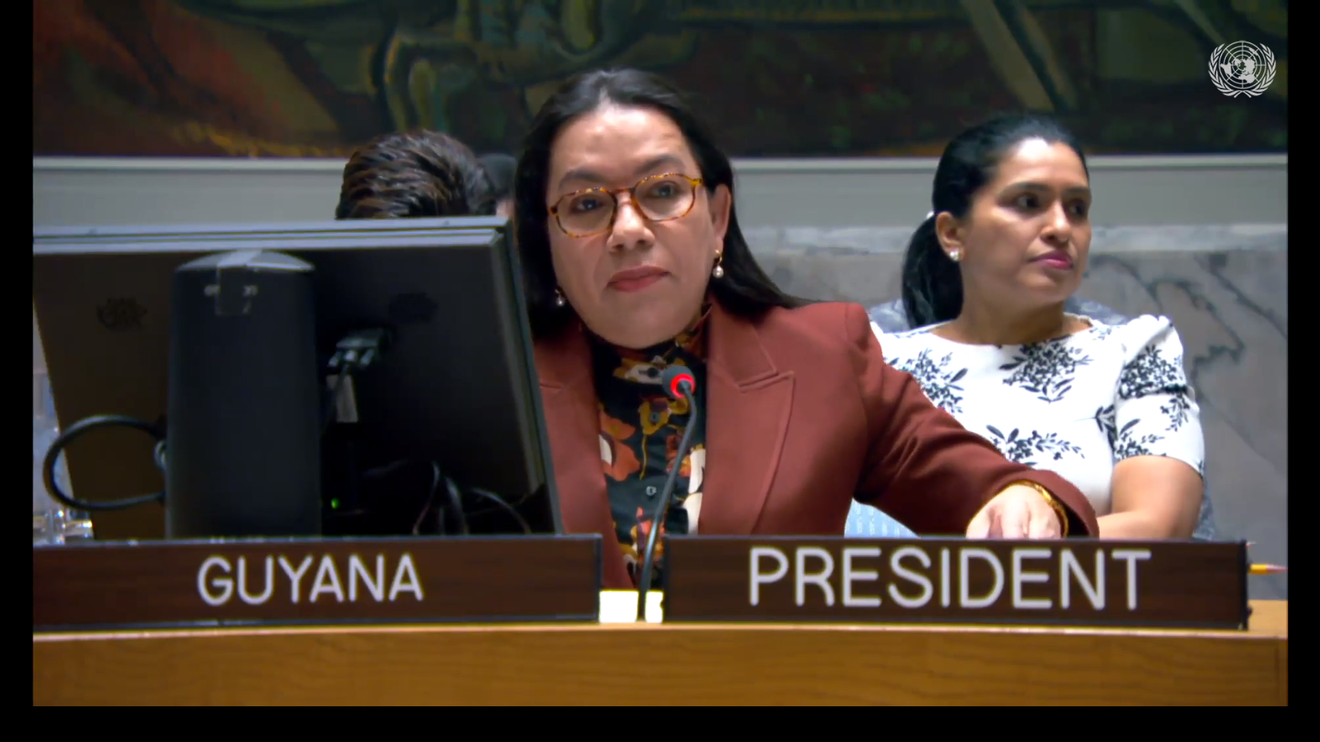 Amb. Carolyn Rodrigues Birkett delivering statement at UNSC Briefing on Colombia Visit