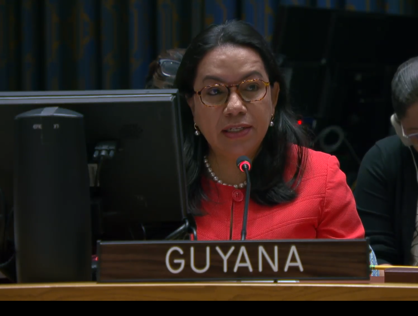 Amb. Carolyn Rodrigues Birkett delivering statement at UNSC Meeting on Ukraine