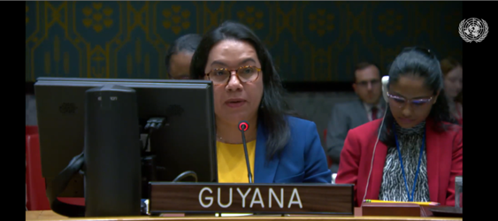 Amb. Carolyn Rodrigues Birkett delivering statement after vote on Arms in Space resolution