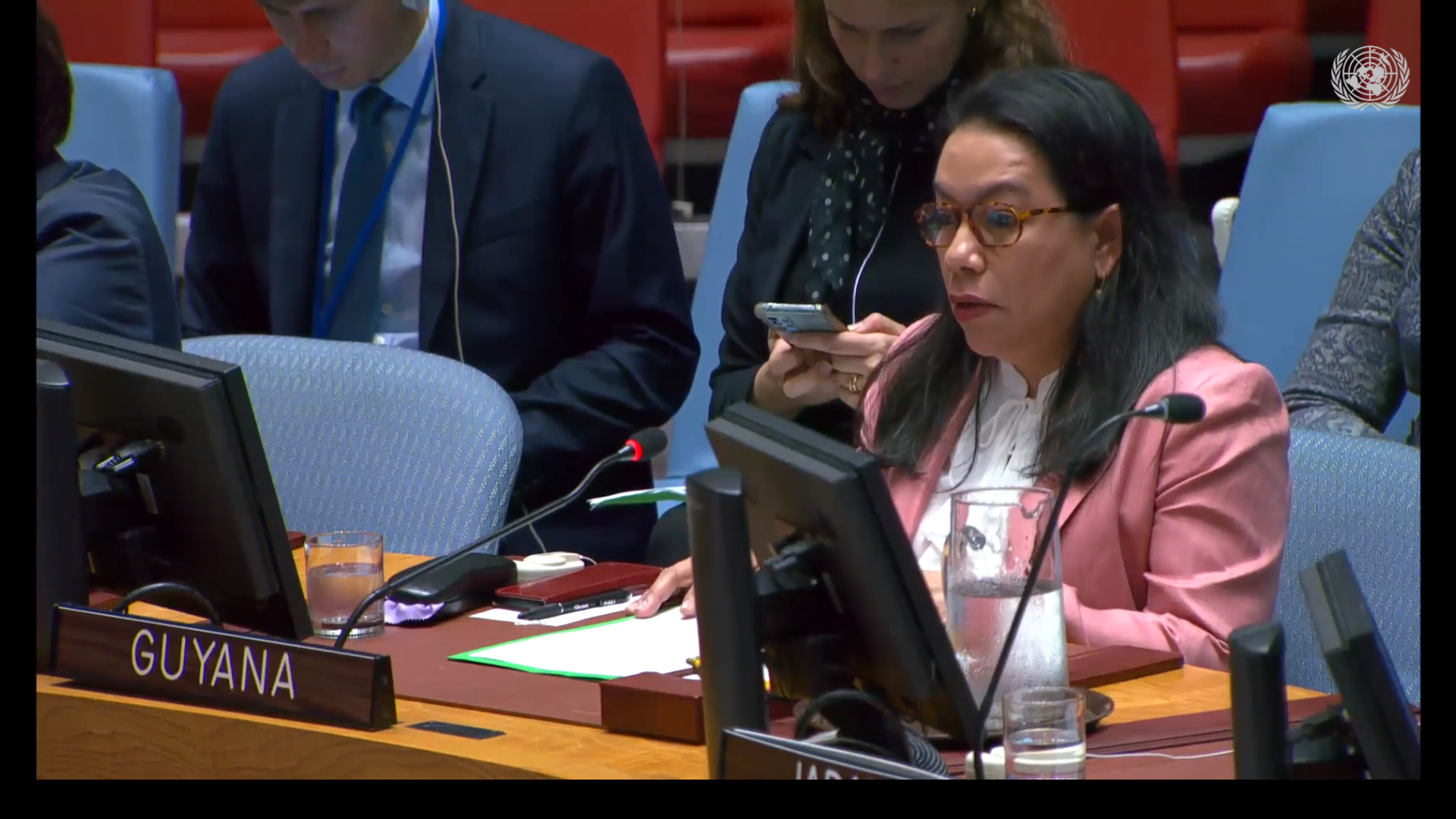 Amb. Carolyn Rodrigues Birkett delivering statement at UNSC Meeting at UNSC Open Debate