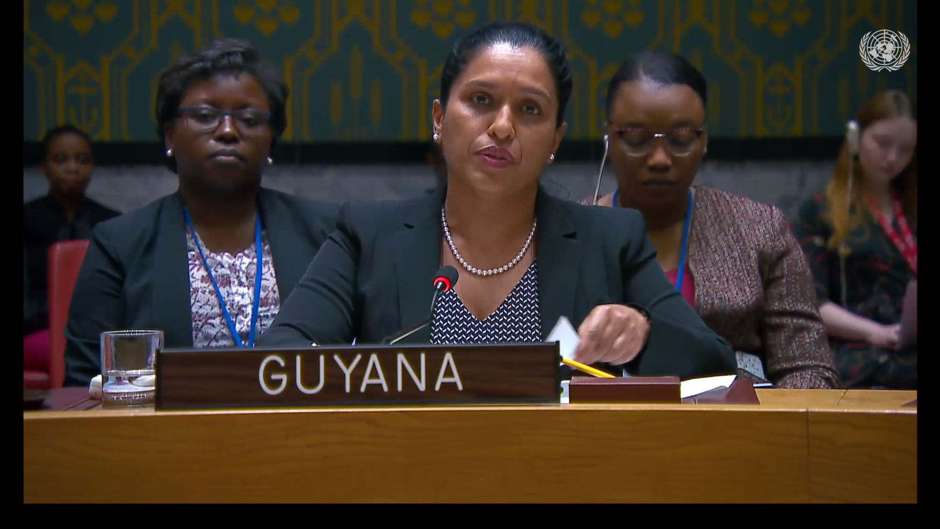 Amb. Trishala Persaud delivering statement at UNSC meeting on Palestine