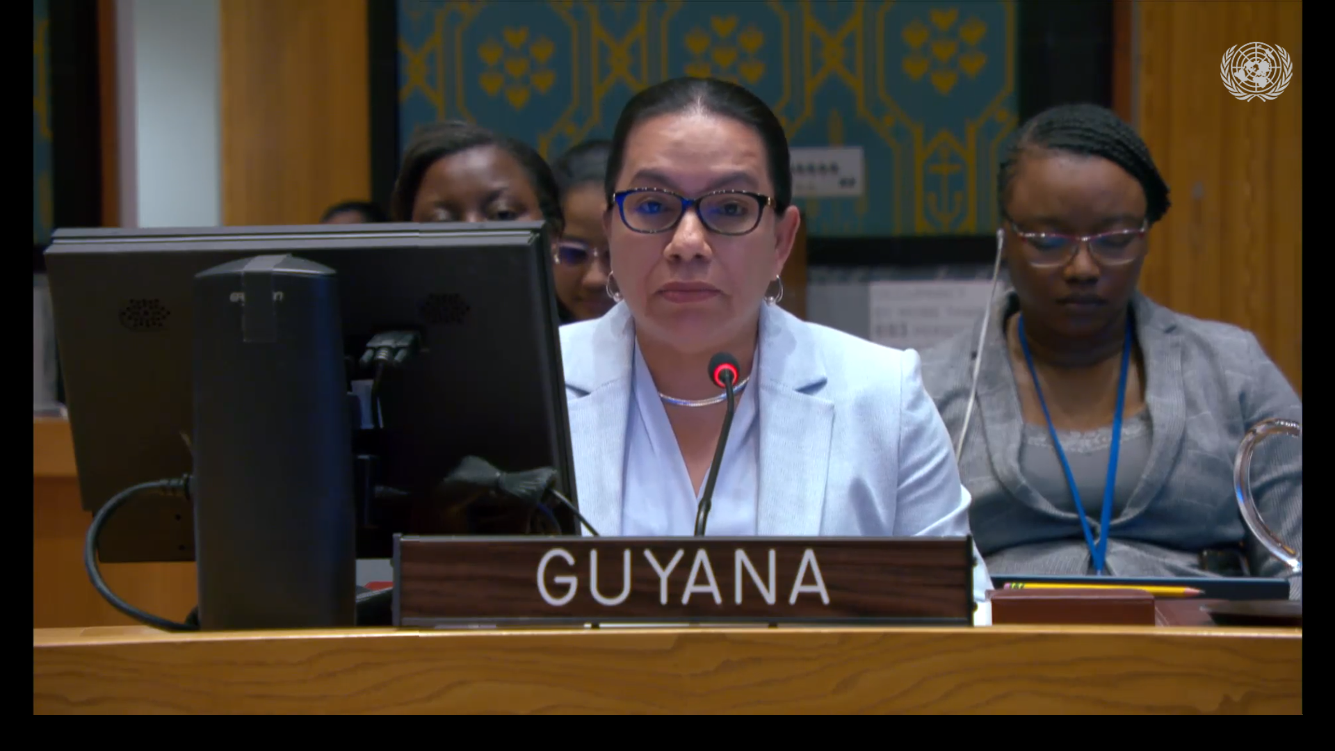 Amb. Carolyn Rodrigues Birkett delivering statement at UNSC Meeting on Palestine