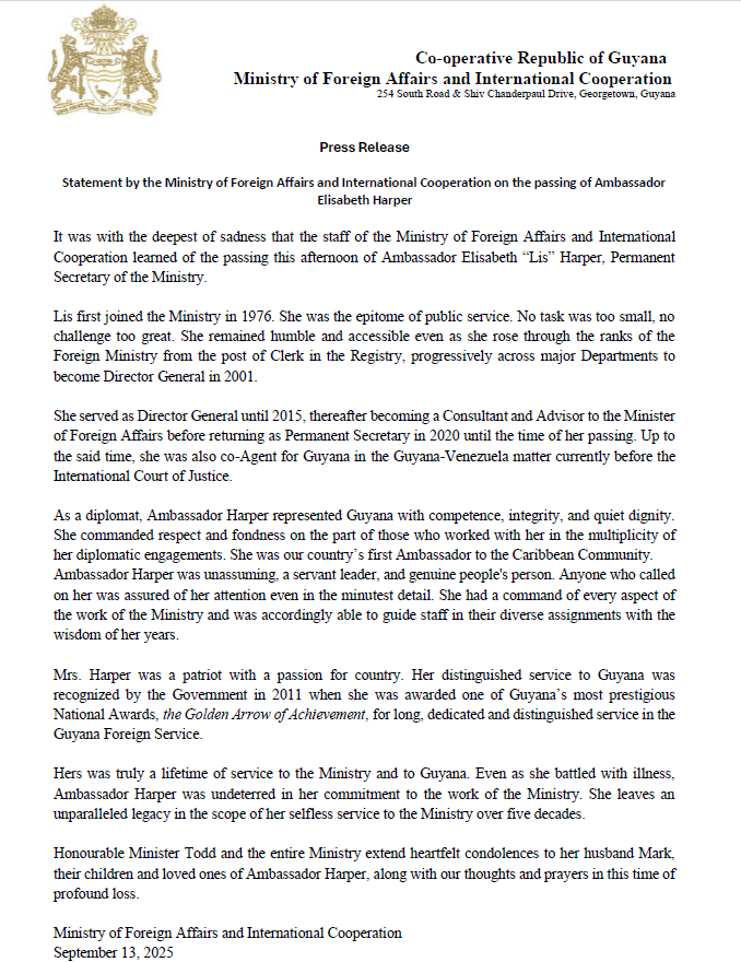 Statement on the Passing of Ambassador Elisabeth Harper