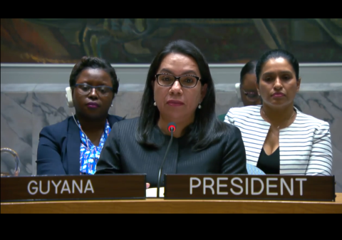 Amb. Carolyn Rodrigues-Birkett delivering remarks at UNSC meeting on Ukraine