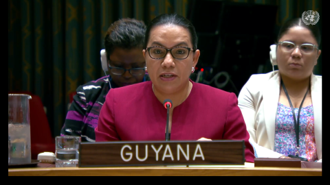 Amb. Carolyn Rodrigues Birkett delivering statement at UNSC Meeting on Ukraine