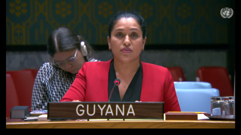 Amb. Trishala Persaud delivering statement at UNSC meeting on Ukraine