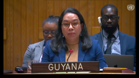 Amb. Carolyn Rodrigues Birkett delivering statement at UNSC Meeting 