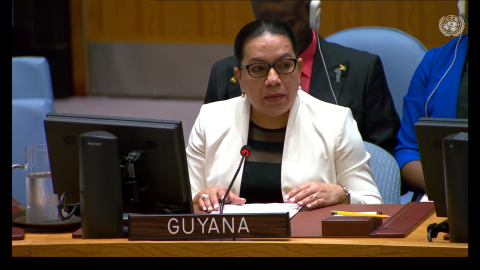 Amb. Carolyn Rodrigues Birkett delivering statement at UNSC Open Debate on Peace Building