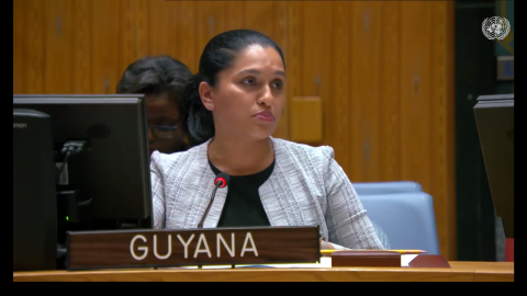 Amb. Trishala Persaud delivering statement at UNSC meeting on Palestine