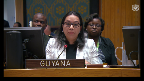 Amb. Carolyn Rodrigues Birkett delivering statement at UNSC Open Debate on Peacekeeping Operations