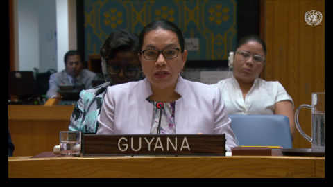 Amb. Carolyn Rodrigues Birkett delivering statement at UNSC Meeting on Ukraine