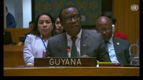 Hon. Minister Hugh Todd delivering statement during UNSC meeting on Ukraine