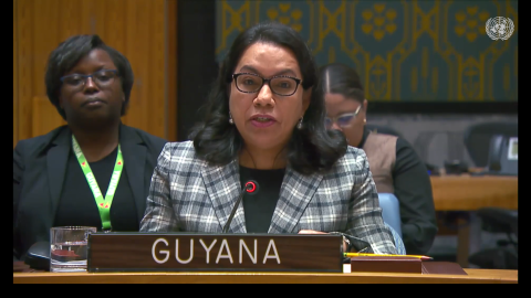 Amb. Carolyn Rodrigues Birkett delivering statement at UNSC Meeting on scientific developments, peace and security