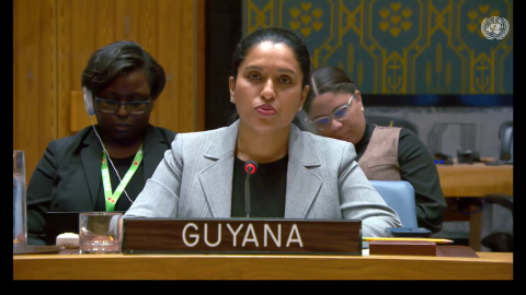 Amb. Trishala Persaud delivering statement at UNSC meeting on Ukraine