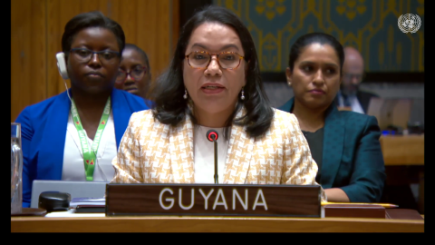 Amb. Carolyn Rodrigues Birkett delivering statement at UNSC Open Debate on Women, Peace and Security