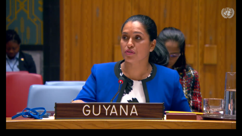 Amb. Trishala Persaud delivering statement at UNSC meeting on Ransomware attacks