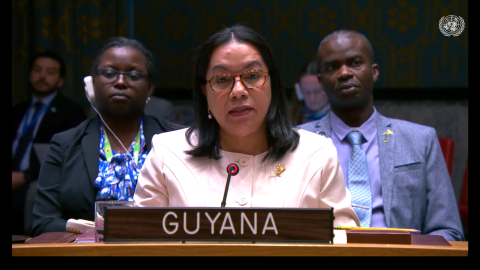 Amb. Carolyn Rodrigues Birkett delivering statement at UNSC Meeting on Peace Keeping Operations