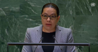 Amb. Carolyn Rodrigues-Birkett delivering statement on Necessity of Ending the Cuban Embargo