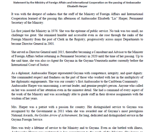 Statement on the Passing of Ambassador Elisabeth Harper
